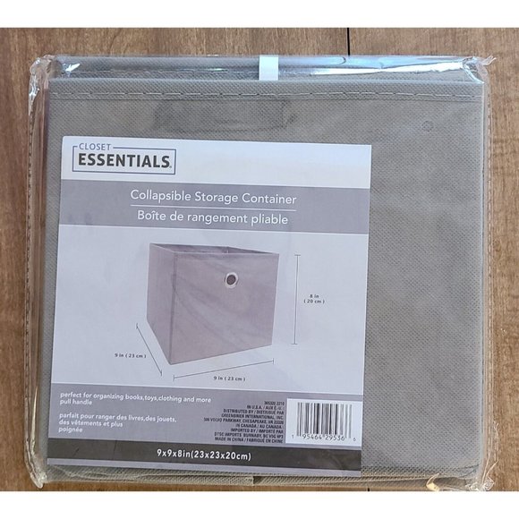 Essentials 9x9x8 Collapsible Storage Container Bin Box Square Gray NEW - Picture 1 of 3